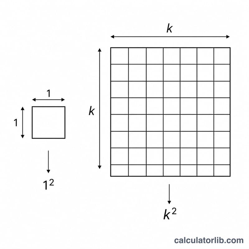 Diagram showing length scale factor k and corresponding area scale factor k squared