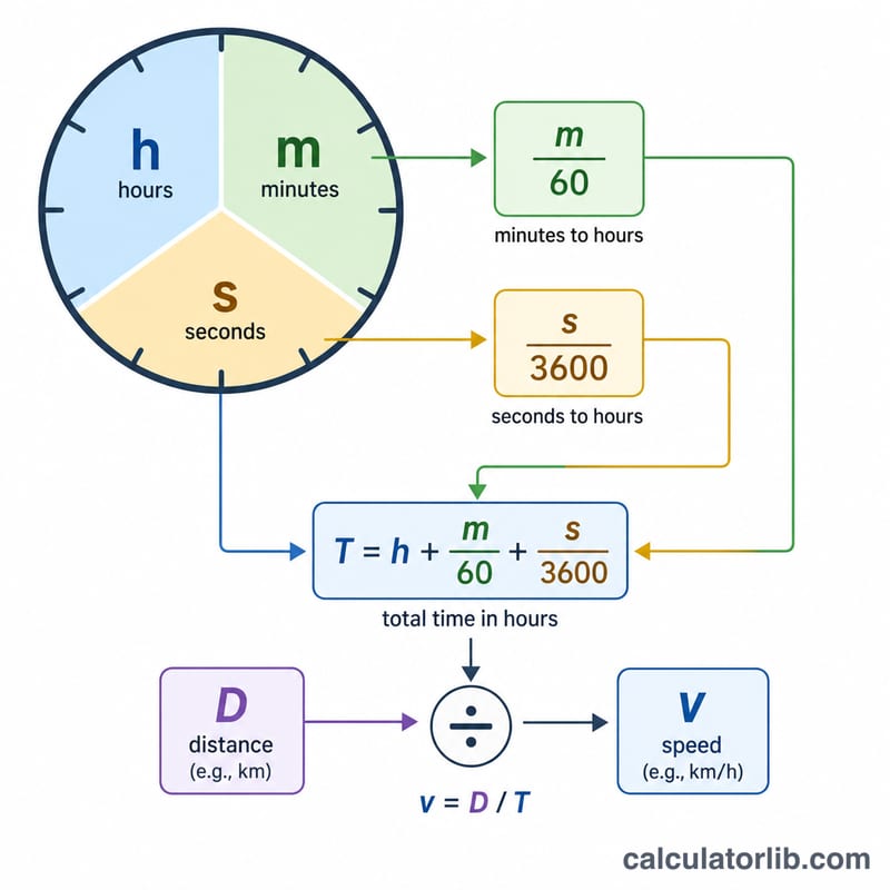 Horas, minutos y segundos combinados en el tiempo total para la fórmula de la velocidad