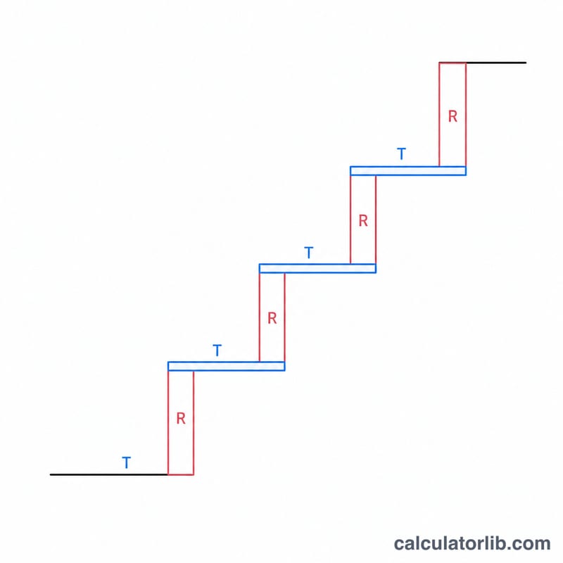 Diagram showing relationship between number of risers and number of treads on stairs