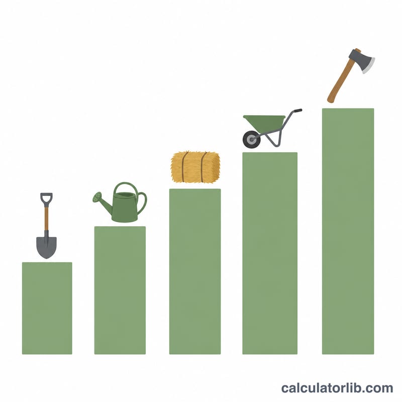 Biểu đồ cột so sánh mức độ cường độ của các công việc nông trại và làm vườn khác nhau