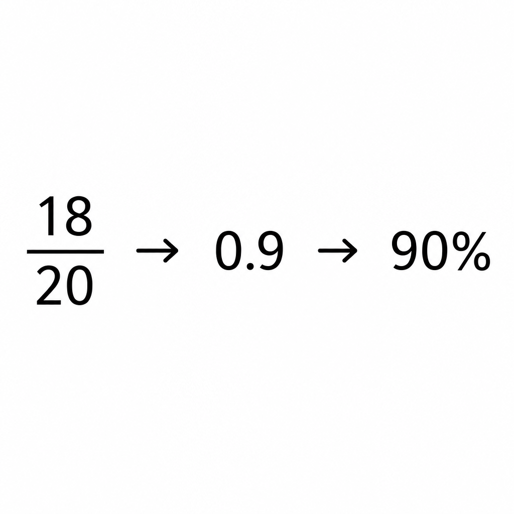 Example converting 18 out of 20 into 90 percent