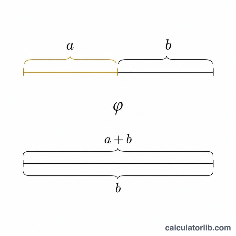 Diagram showing the proportion of long side to short side equal to short side ratio defining phi