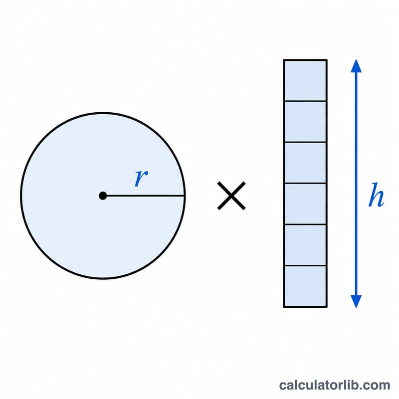 Cylinder unrolled showing circular base area and rectangular side surface