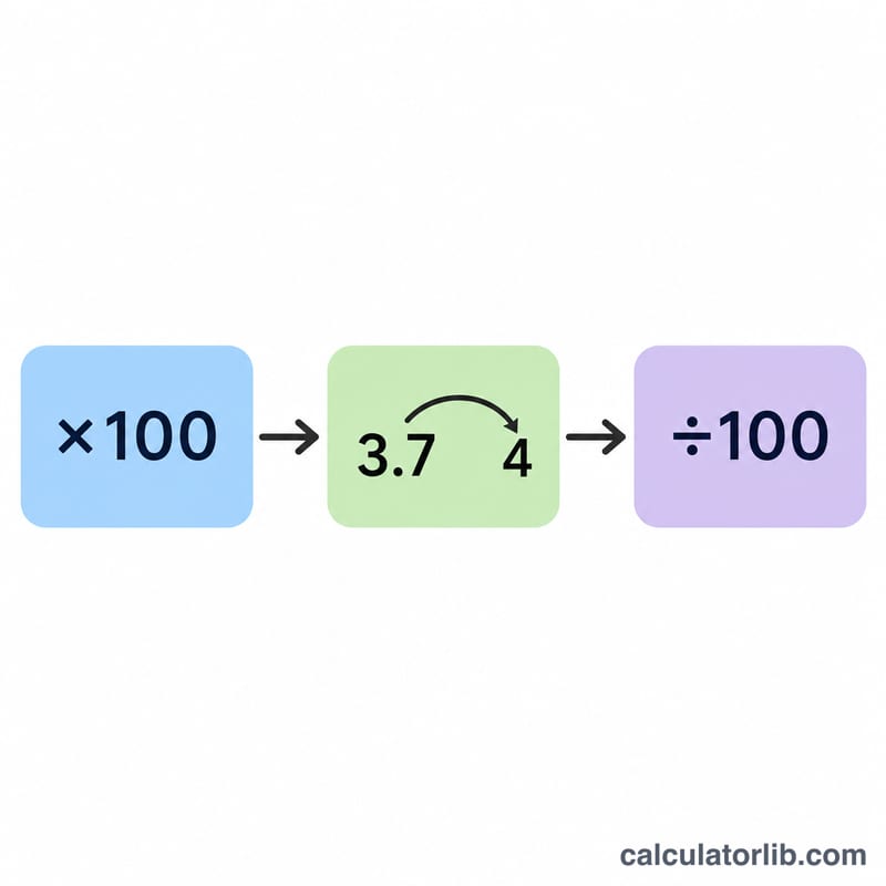 100を掛け、丸めて、100で割る流れを示すフローチャート