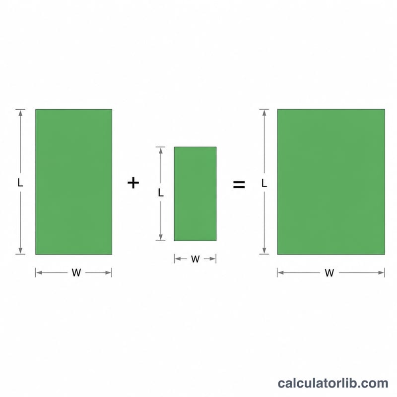 Exemple résolu montrant deux rectangles de pelouse aux dimensions d'exemple additionnées