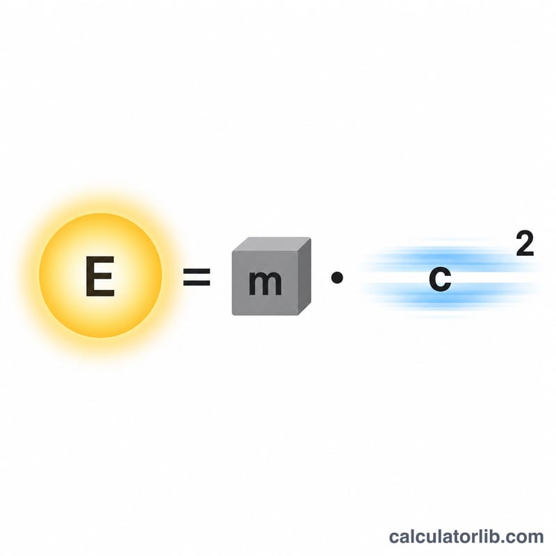 Equation diagram showing energy equals mass times the speed of light squared