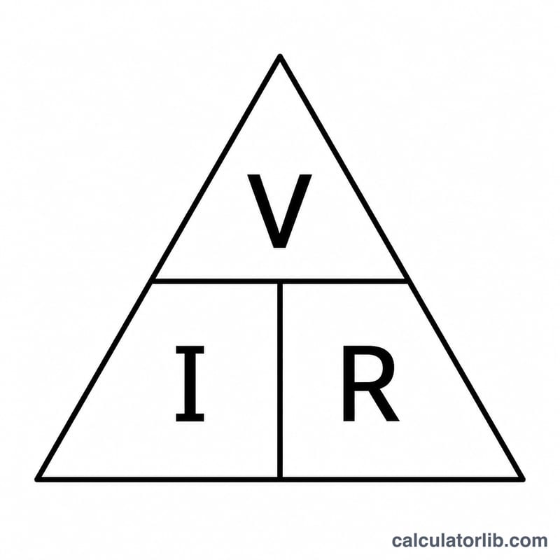 Triangle showing V on top, I and R below, for the V = I times R relationship