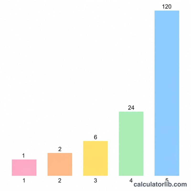 Step ladder showing factorial values 1, 2, 6, 24, 120 growing rapidly
