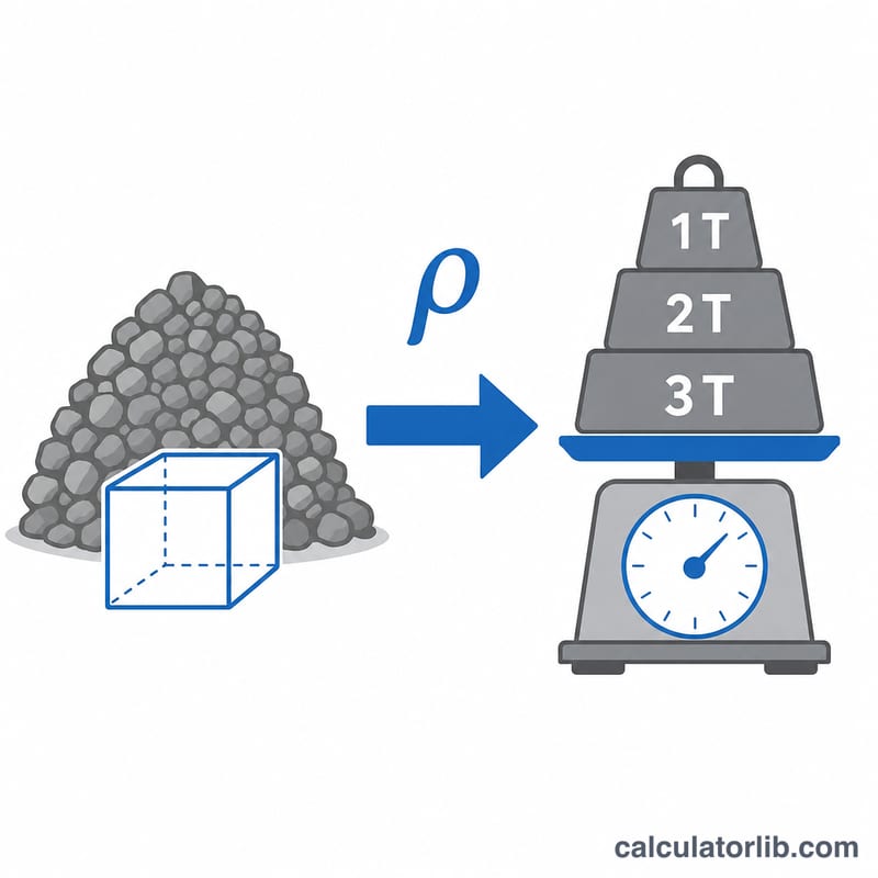 Diagram converting gravel volume to weight using density rho