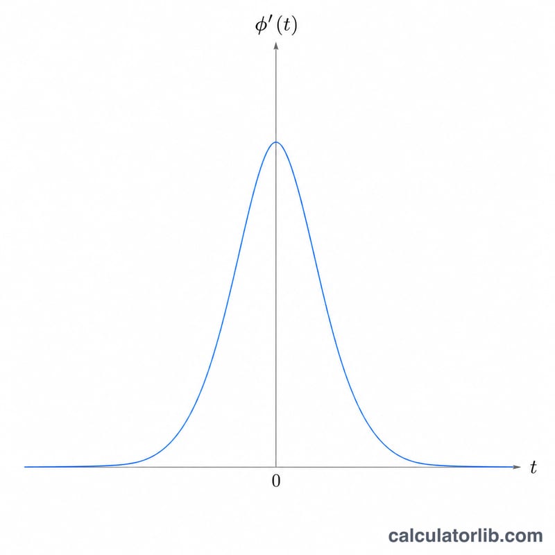 Symmetric bell curve decaying very fast on both sides representing the quadrature weight