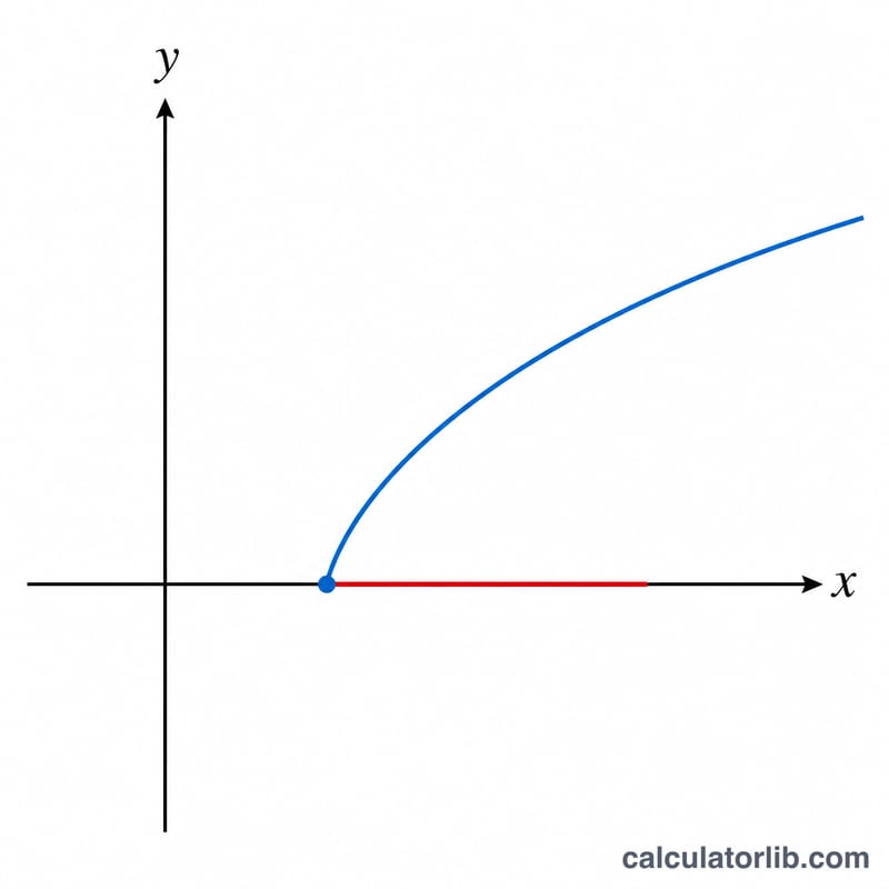 Graph of a square root function curve starting at a point on the x-axis and rising to the right