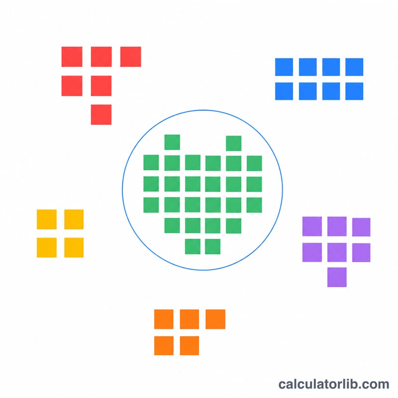 Row of small squares grouped by value with one group circled as the most frequent