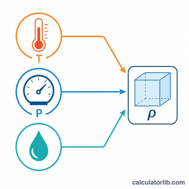Three input dials for temperature, pressure and relative humidity feeding into an air density output.