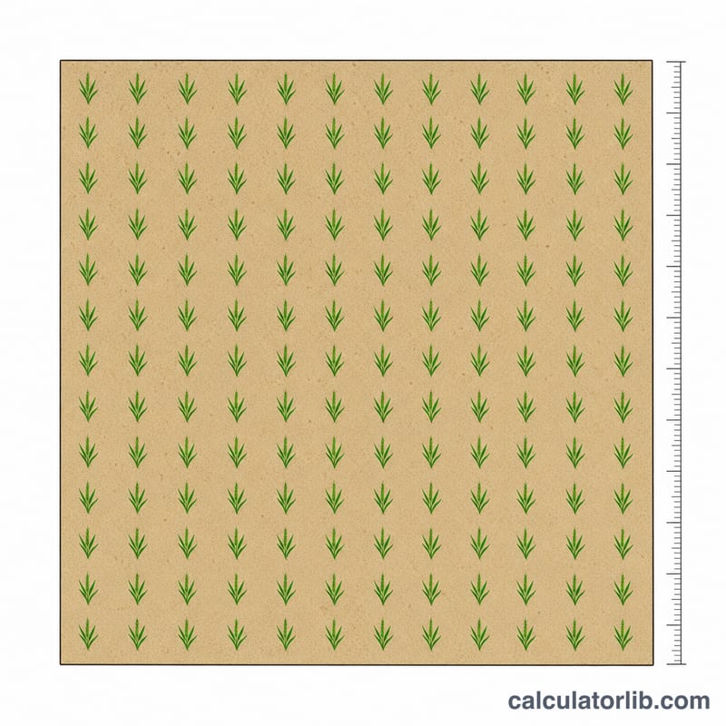 Square field plot with grid of wheat plants illustrating plant density per area