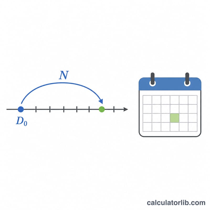 Number line showing a start date D0 advanced by N days to a rite date