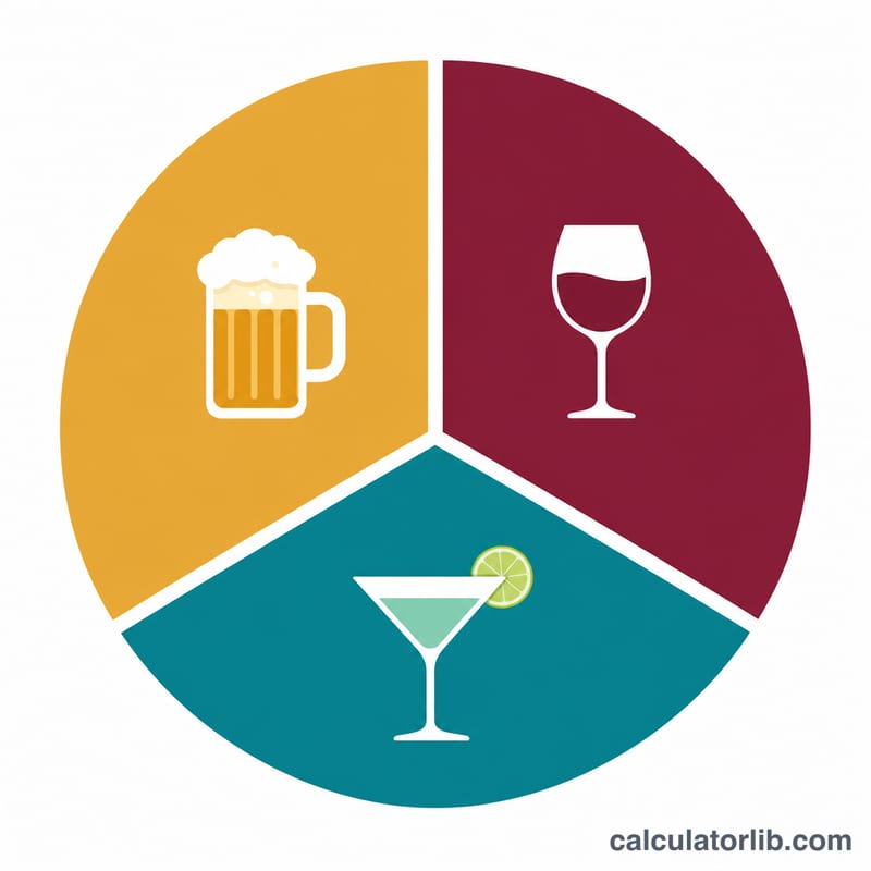 Pie chart split between beer, wine and spirits drink types