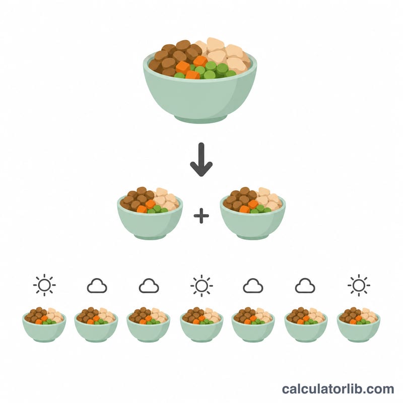 示意圖：將每日食量分為兩餐，並呈現一週七天的食碗