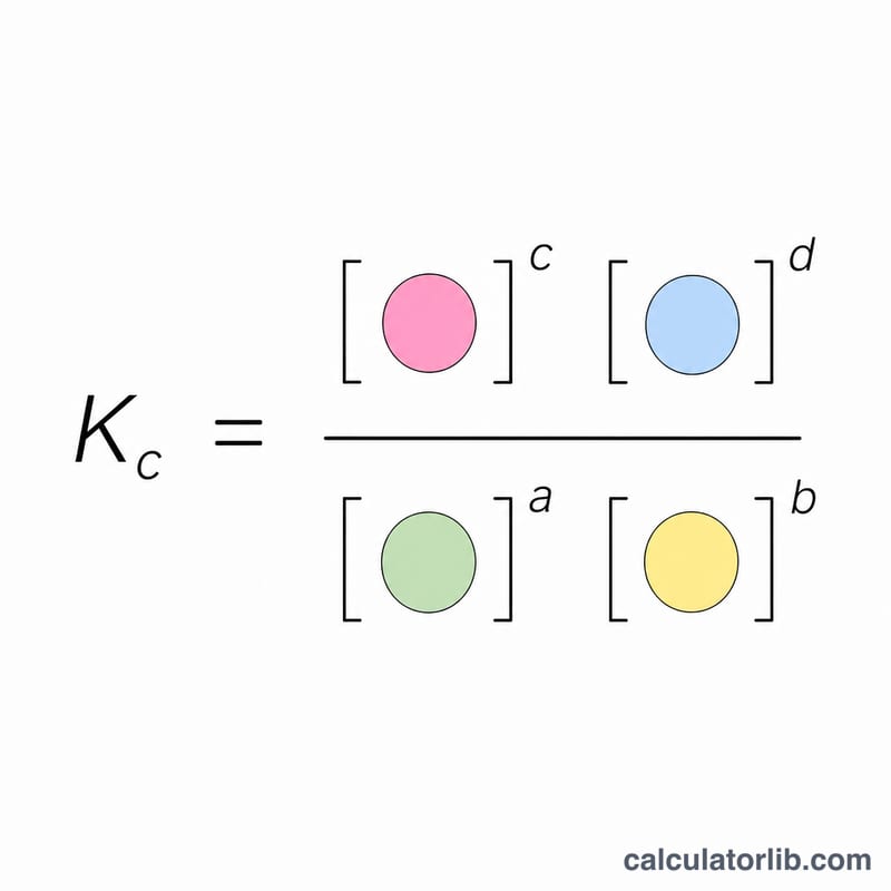 Kc expression showing product concentrations over reactant concentrations with stoichiometric exponents