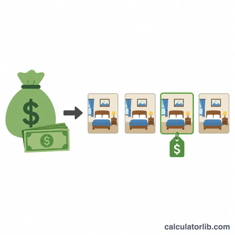 Worked example bar showing revenue split across sold rooms to find ADR