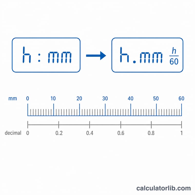 Diagram converting hours and minutes into decimal hours