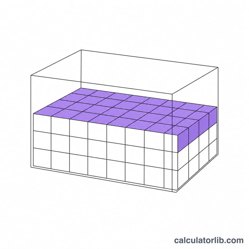 Box filled with small unit cubes representing cubic feet