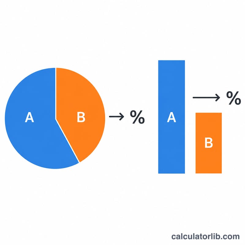 Two interpretations of a ratio shown side by side: A of total versus A compared to B