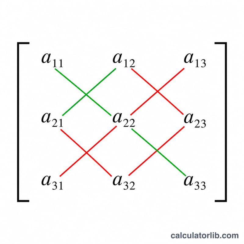 Matrice 3x3 avec des lignes diagonales pour la règle de Sarrus