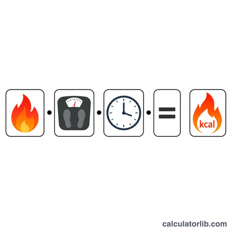 Diagram of MET times weight times hours equals calories burned