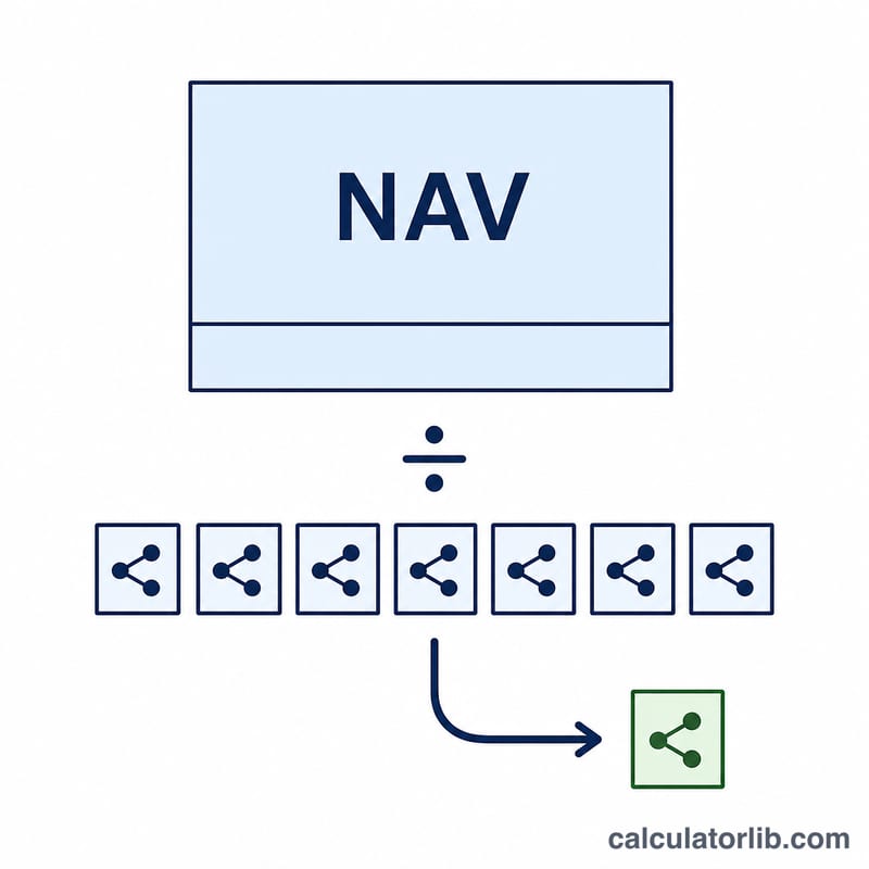 Diagram dividing net asset value by shares outstanding to get NAV per share