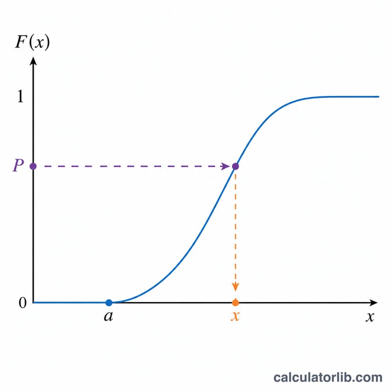 Courbe en S de distribution cumulative reliant la probabilité horizontale P au quantile x