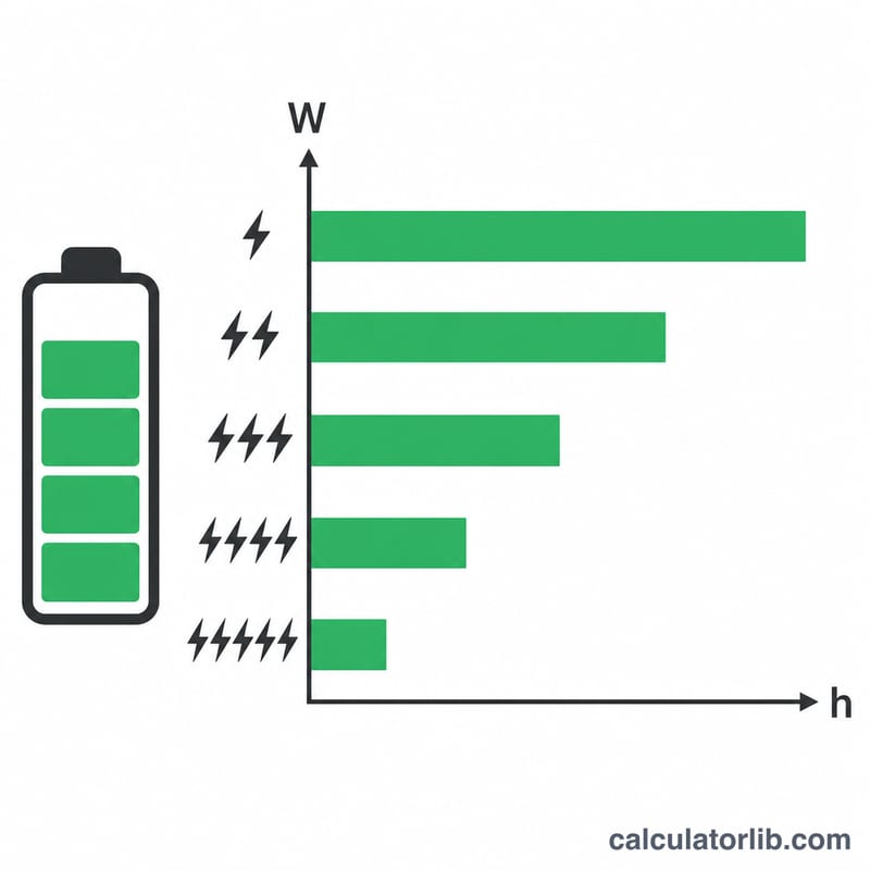 Bar chart showing battery runtime decreasing as appliance load increases