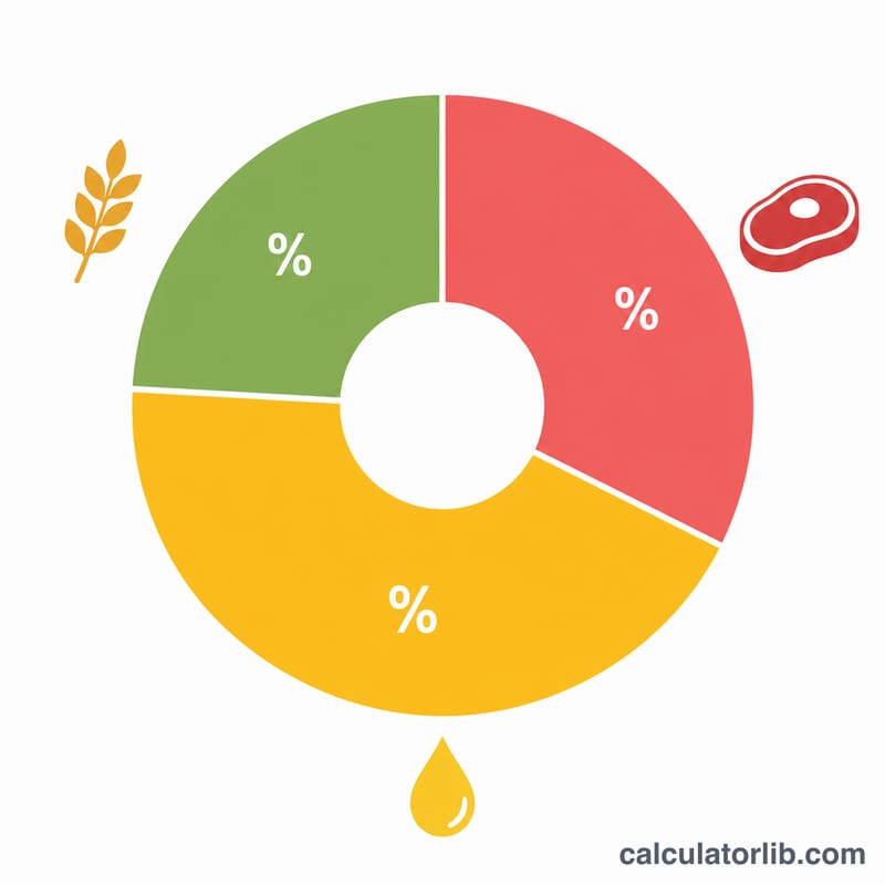 Donut chart showing percentage split of calories from protein, carbs and fat