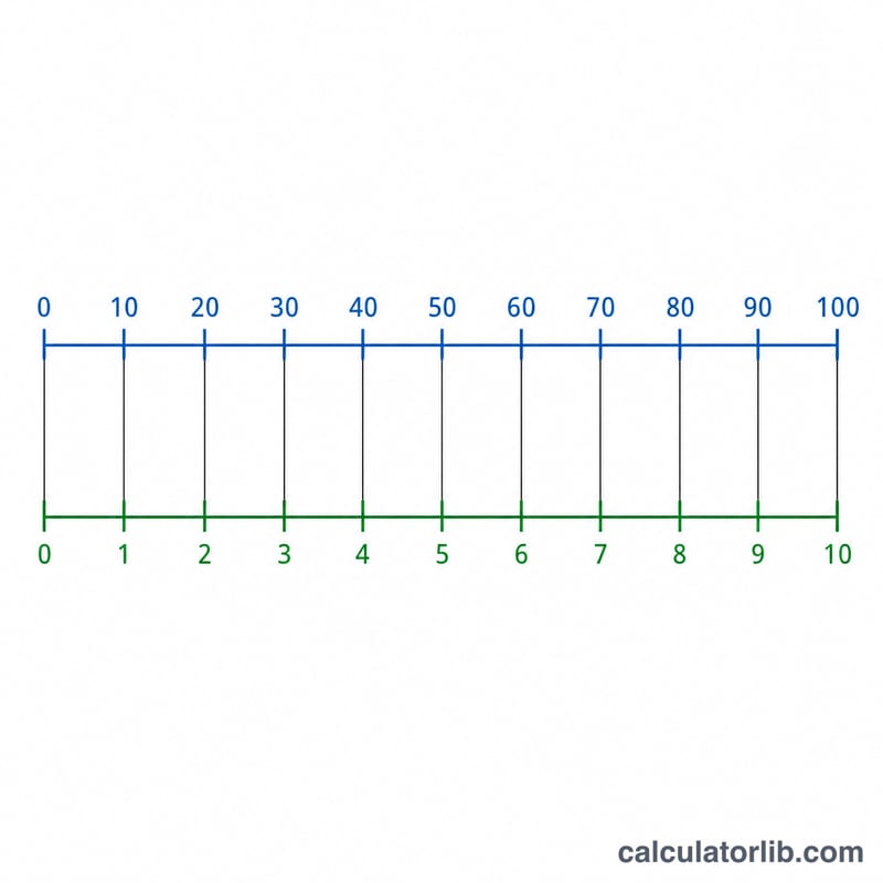 Number line mapping percentage range to corresponding CGPA range