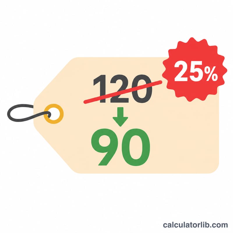 Worked example showing original price of 80 reduced to sale price of 60 equals 25 percent off