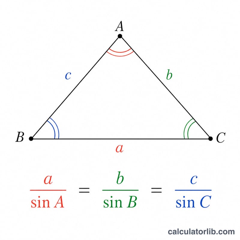 Triangle showing each side paired with its opposite angle for the law of sines
