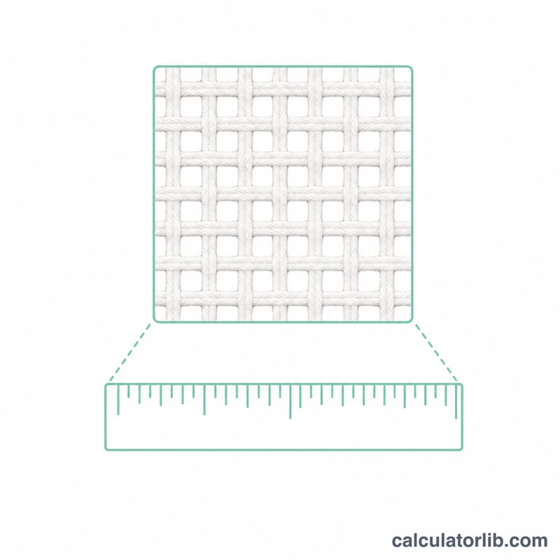 Grille agrandie de toile Aida montrant le nombre de trous par pouce comme compte du tissu