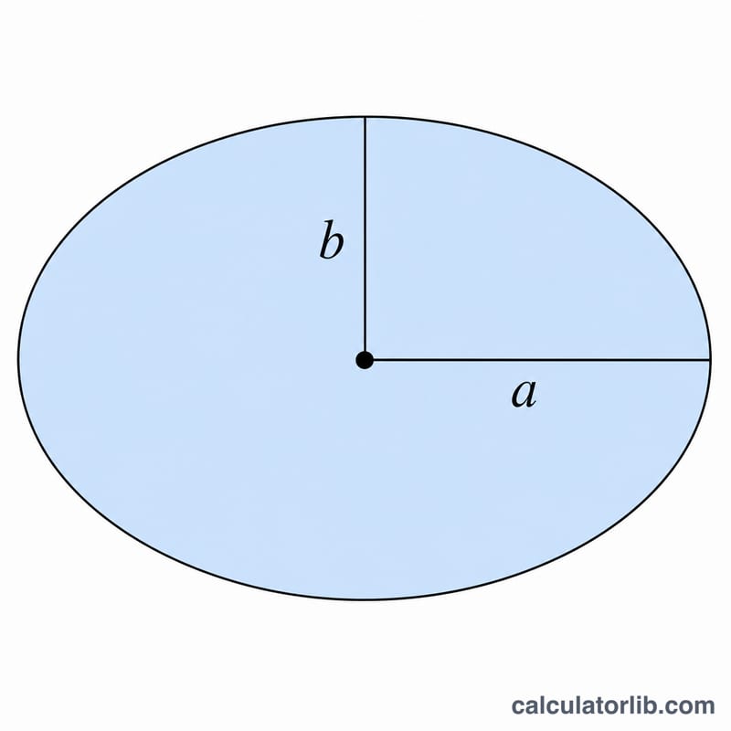 面積＝π×a×bの式とともに塗りつぶされた楕円