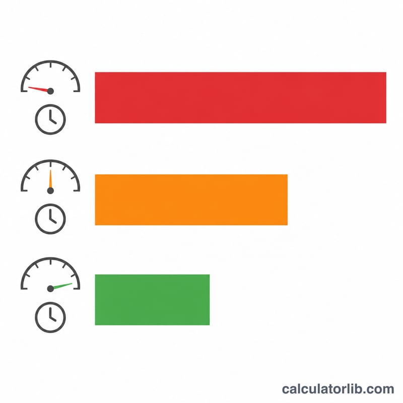 Flat horizontal bar chart comparing upload times for slow, medium and fast connection speeds