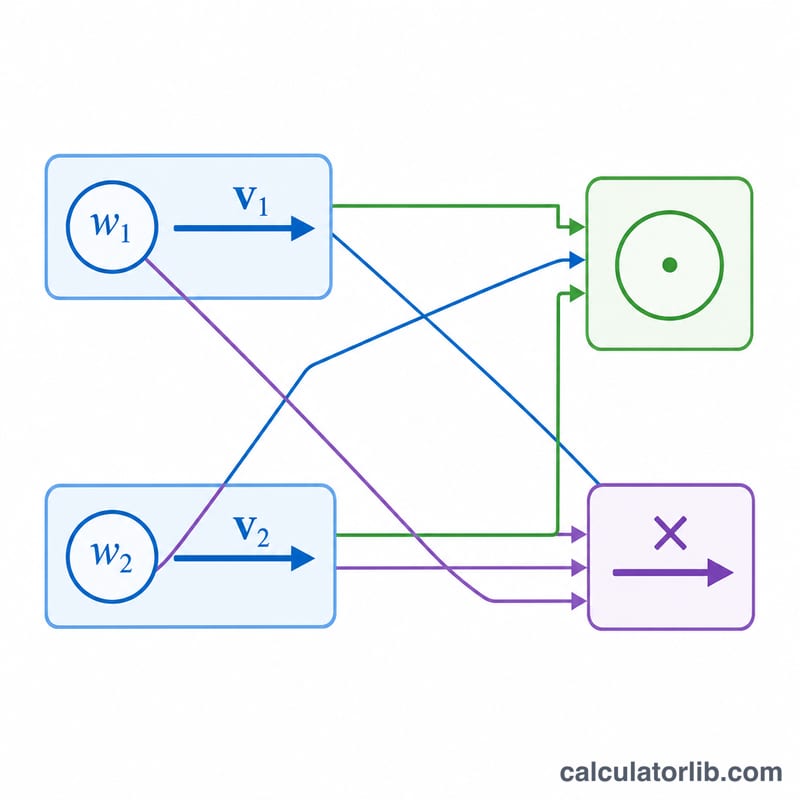 Diagram of Hamilton product breaking into scalar and vector terms