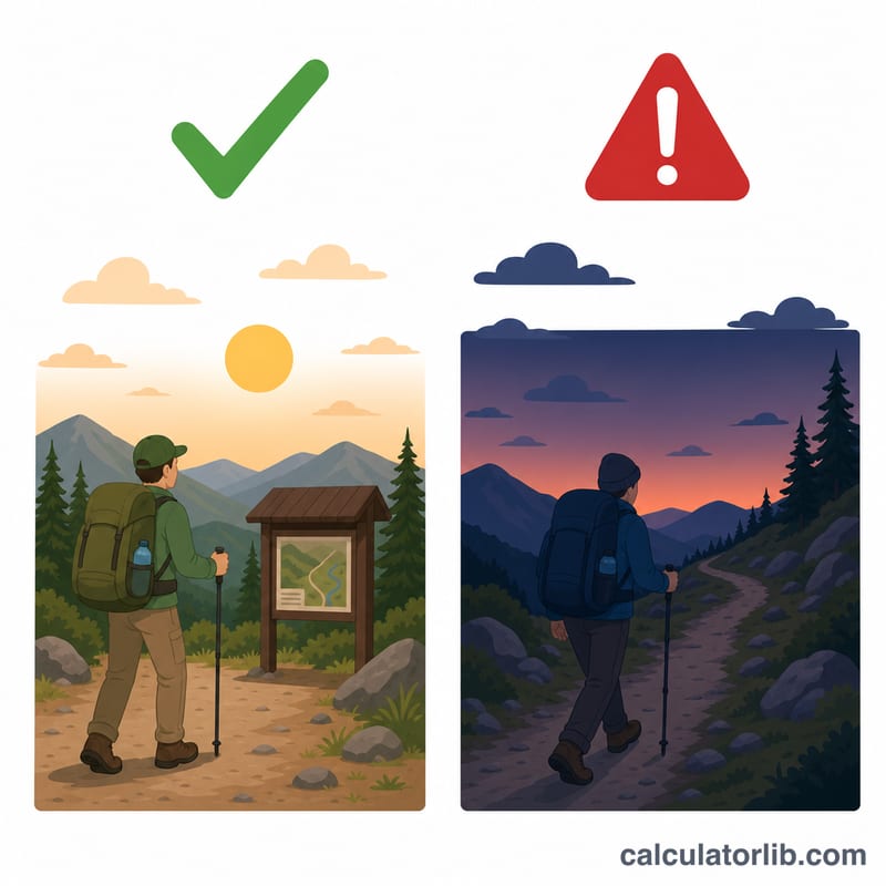 Two scenarios: finishing the hike in daylight versus being caught after dark