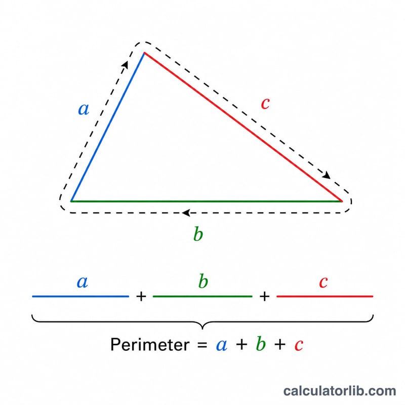 Three triangle sides added together end to end to show perimeter