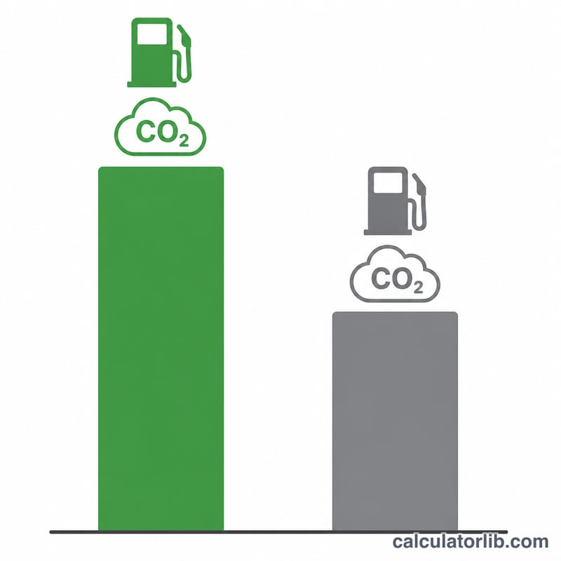 Biểu đồ cột so sánh lượng khí thải CO2 của chuyến đi bằng xăng và dầu diesel