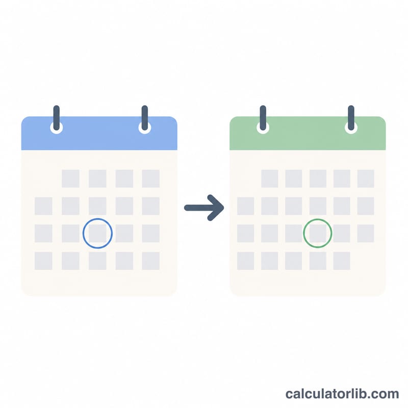 Calendar pages flipping forward from a start date to a date 180 days later