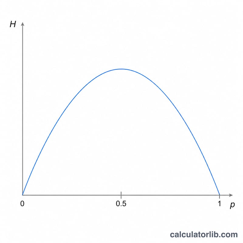 Curve of the binary entropy function peaking at probability one half