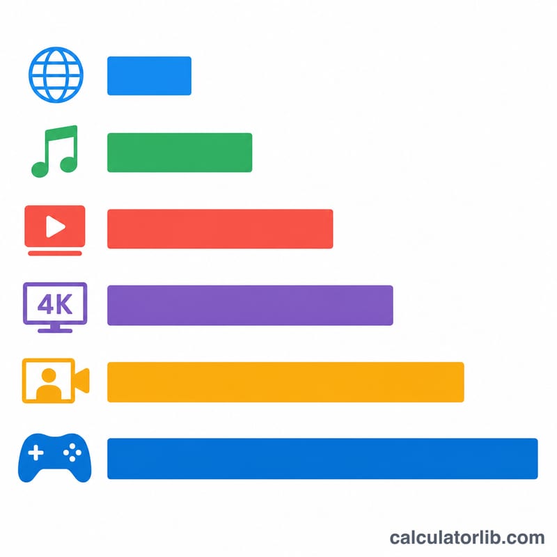 Bar chart comparing bandwidth needs of common internet activities