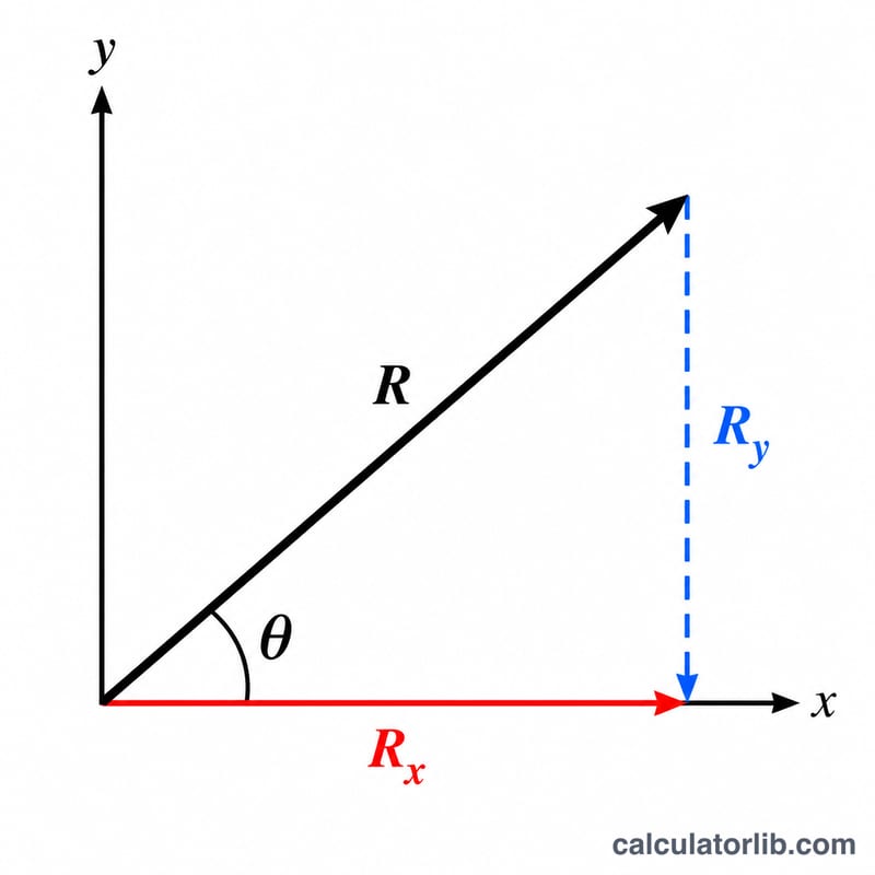 Right triangle showing Rx, Ry, resultant R and angle theta