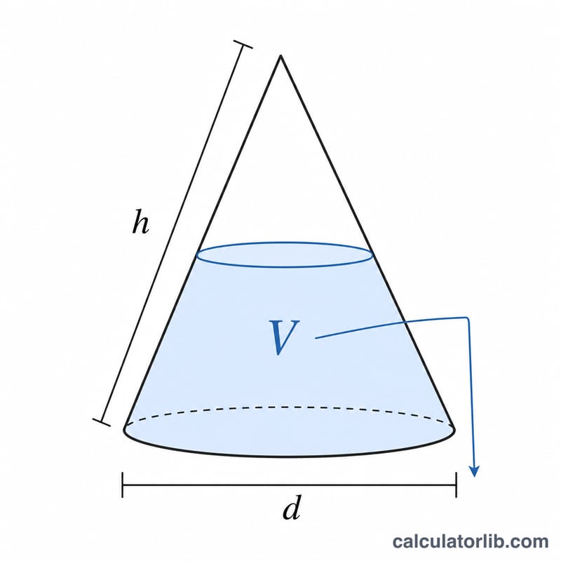 Cone with volume V and height h leading to base diameter d