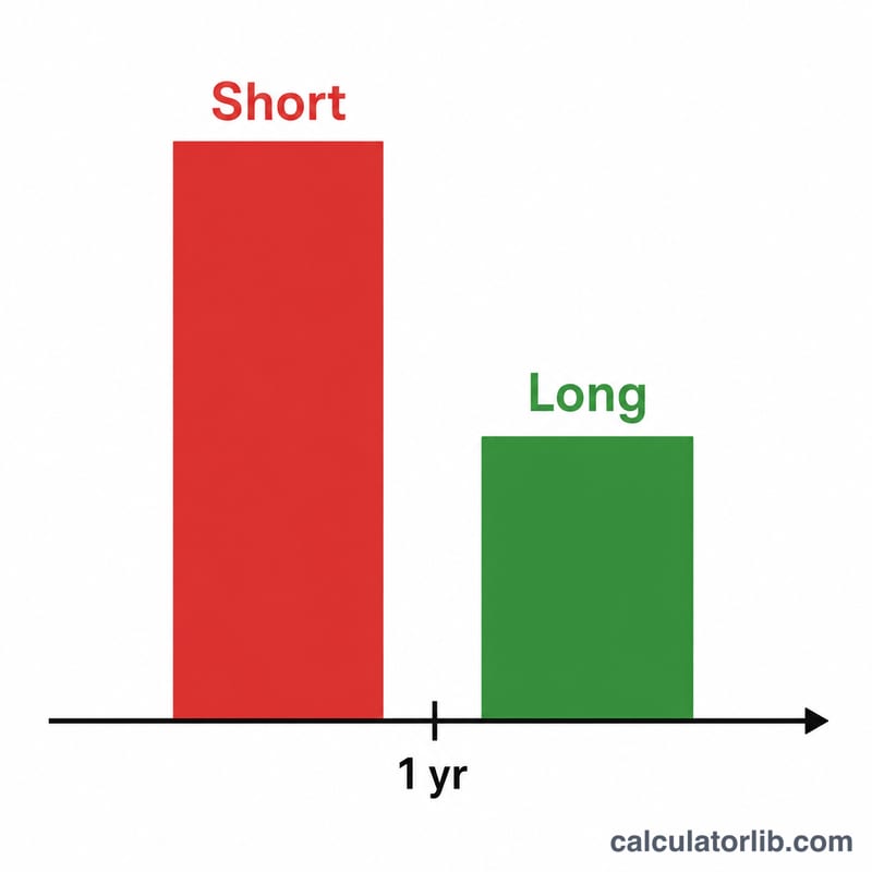Bar comparison of higher short-term rate versus lower long-term rate split at one year