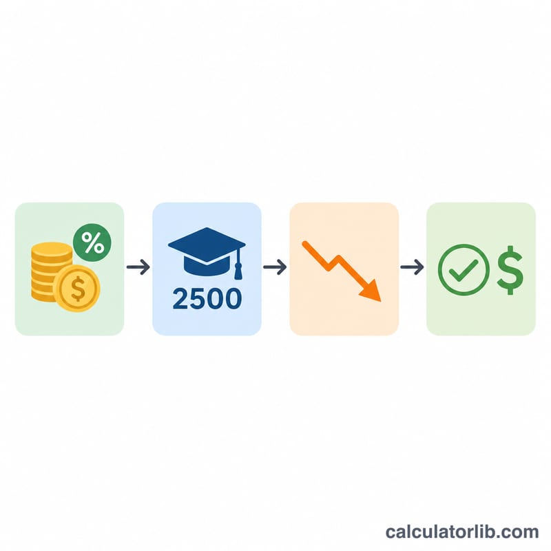 Flow diagram showing interest paid capped at 2500 then reduced by the phase-out factor to give the deduction and tax savings