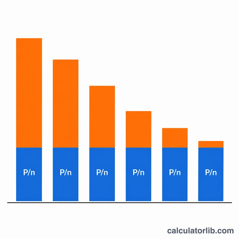 Diagram showing fixed principal plus declining interest stacked per period